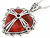 Sponge Red Coral Sterling Silver Pendant With Chain 0.21ctw