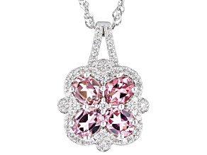 Pink Tourmaline With White Zircon Rhodium Over Sterling Silver Pendant With Chain 1.16ctw