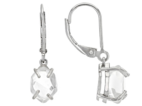 White Herkimer Quartz Rhodium Over Sterling Silver Earrings