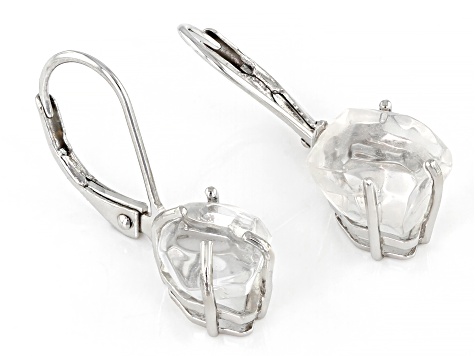 White Herkimer Quartz Rhodium Over Sterling Silver Earrings