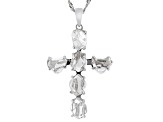 White Herkimer Quartz Rhodium Over Silver Cross Pendant With Chain