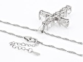 White Herkimer Quartz Rhodium Over Silver Cross Pendant With Chain