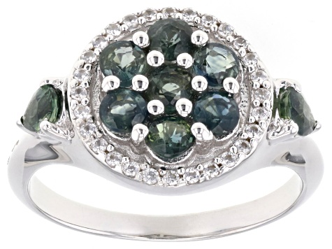 Green Sapphire With White Zircon Sterling Silver Ring 1.60ctw