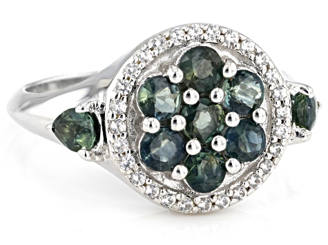 Green Sapphire With White Zircon Sterling Silver Ring 1.60ctw