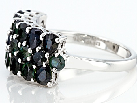 Green Sapphire Rhodium Over Sterling Silver Ring 3.74ctw