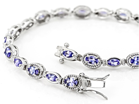 Blue Tanzanite Rhodium Over Sterling Silver Bracelet 3.40ctw