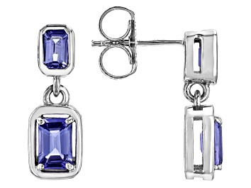 Picture of Blue Tanzanite Rhodium Over Sterling Silver Dangle Earrings 1.73ctw