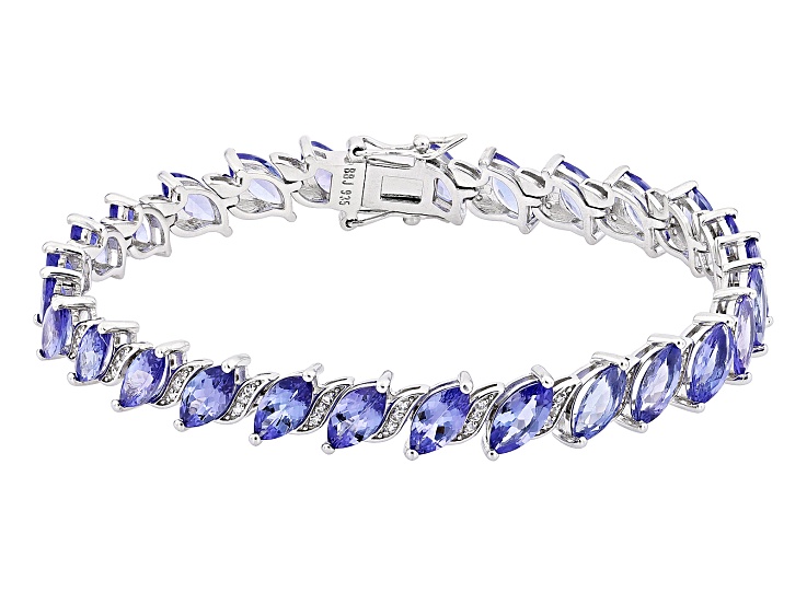 Blue Tanzanite Rhodium Over Sterling Silver Tennis Bracelet