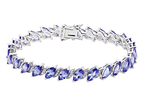 Blue Tanzanite Rhodium Over Sterling Silver Tennis Bracelet 14.19ctw