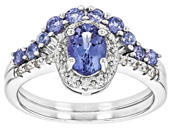Picture of Blue Tanzanite Rhodium Over Sterling Silver Ring Set 1.24ctw