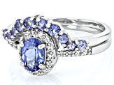 Blue Tanzanite Rhodium Over Sterling Silver Ring Set 1.24ctw