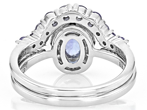 Blue Tanzanite Rhodium Over Sterling Silver Ring Set 1.24ctw