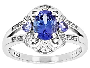 Blue Tanzanite Rhodium Over Sterling Silver Ring 1.35ctw