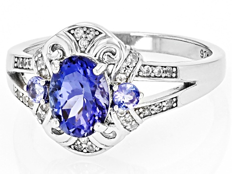 Tanzanite With White Zircon Rhodium Over Sterling Silver Ring 1.35ctw