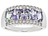 Blue Ocean Tanzanite and White Zircon Rhodium Over Sterling Silver Ring 2.42ctw