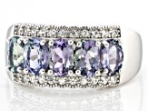 Blue Ocean Tanzanite and White Zircon Rhodium Over Sterling Silver Ring 2.42ctw