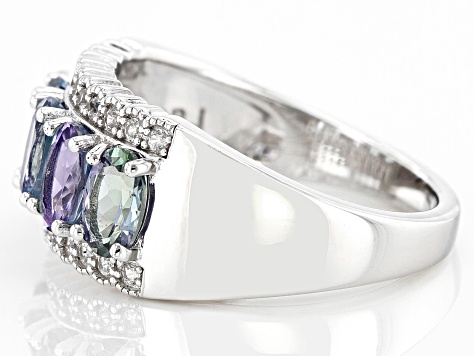 Blue Ocean Tanzanite and White Zircon Rhodium Over Sterling Silver Ring 2.42ctw