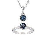 Blue Lab Alexandrite Rhodium Over Sterling Silver Ring And Pendant With Chain Set 1.98ctw