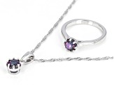 Blue Lab Alexandrite Rhodium Over Sterling Silver Ring And Pendant With Chain Set 1.98ctw