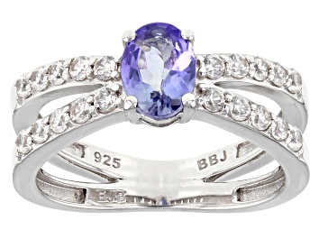 Picture of Ocean Tanzanite With White Zircon Rhodium Over Sterling Silver Ring 1.25ctw