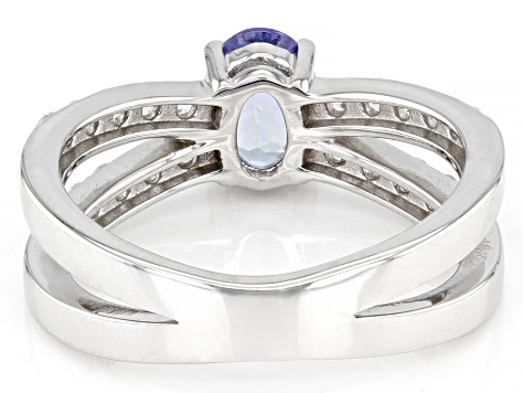 Ocean Tanzanite With White Zircon Rhodium Over Sterling Silver Ring 1.25ctw