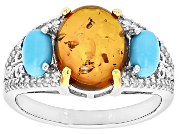 Picture of Orange Amber Rhodium Over Silver Ring 0.24ctw