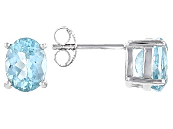 Picture of Blue Apatite Rhodium Over Sterling Silver Stud Earrings 2.43ctw
