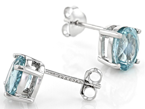Blue Apatite Rhodium Over Sterling Silver Stud Earrings 2.43ctw