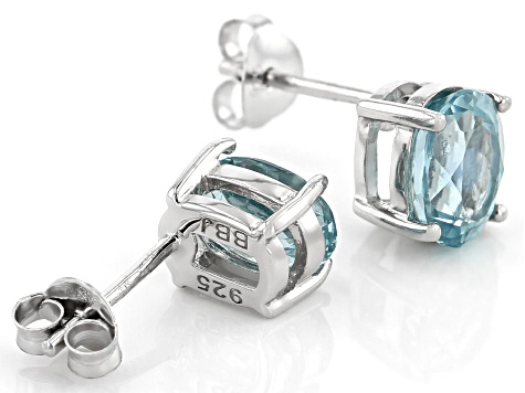 Blue Apatite Rhodium Over Sterling Silver Stud Earrings 2.43ctw