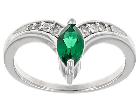 Green Lab Created Emerald Rhodium Over Silver Ring Set 1.87ctw