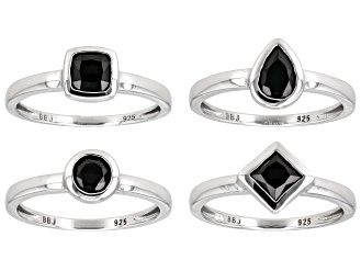 Black Spinel Rhodium Over Sterling Silver Stackable Ring Set Of 4 2.64ctw