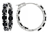 Black Spinel Rhodium Over Sterling Silver Hoop Earrings 4.74ctw