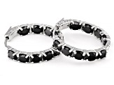 Black Spinel Rhodium Over Sterling Silver Hoop Earrings 4.74ctw