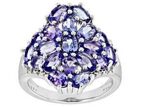 Blue Tanzanite Rhodium Over Sterling Silver Ring 3.84ctw