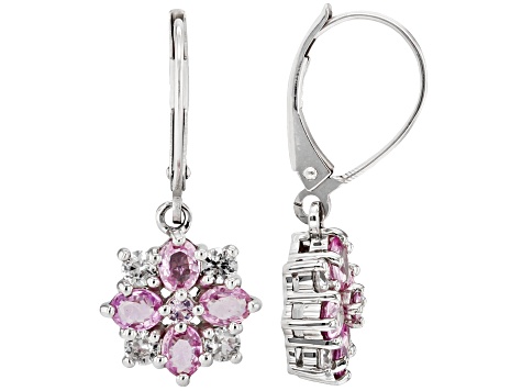 Pink Ceylon Sapphire Rhodium Over 10k Gold Earrings 2.25ctw