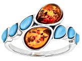 Orange Amber Rhodium Over Sterling Silver Bypass Ring