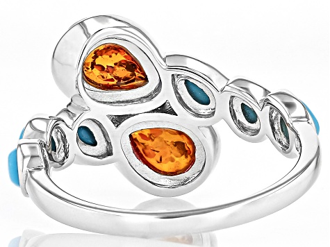 Orange Amber Rhodium Over Sterling Silver Bypass Ring