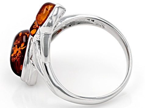 Orange Amber Rhodium Over Sterling Silver Ring