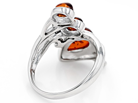 Orange Amber Rhodium Over Sterling Silver Ring