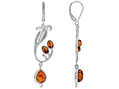 Orange Amber Rhodium Over Sterling Silver Dangle Earrings