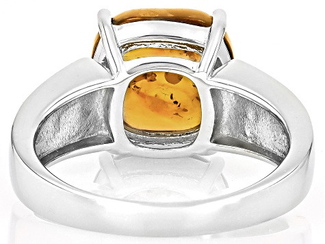 Amber Rhodium Over Sterling Silver Ring