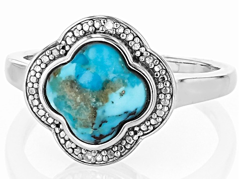 Blue Composite Turquoise Platinum Over Sterling Silver Ring 0.01ctw