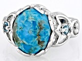 Blue Composite Turquoise Rhodium Over Silver Ring 0.14ctw