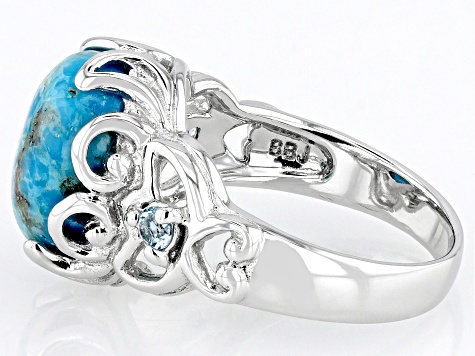Blue Composite Turquoise Rhodium Over Silver Ring 0.14ctw