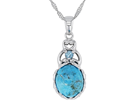 Blue Turquoise Rhodium Over Silver Pendant With Chain 0.12ctw