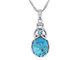 Blue Turquoise Rhodium Over Silver Pendant With Chain 0.12ctw