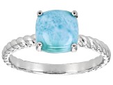 Blue Larimar Rhodium Over Sterling Silver Solitaire Ring