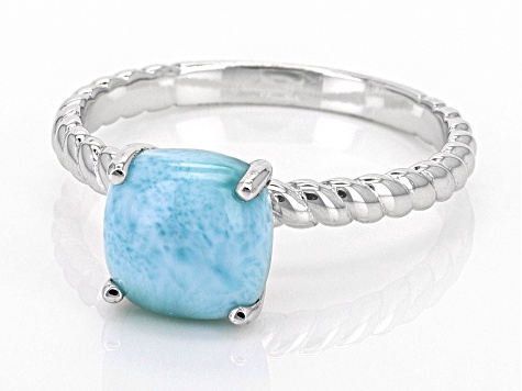 Blue Larimar Rhodium Over Sterling Silver Solitaire Ring