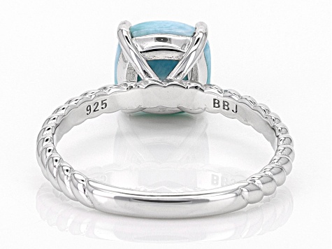 Blue Larimar Rhodium Over Sterling Silver Solitaire Ring