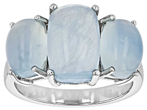 Blue Dreamy Aquamarine Rhodium Over Sterling Silver 3-Stone Ring
